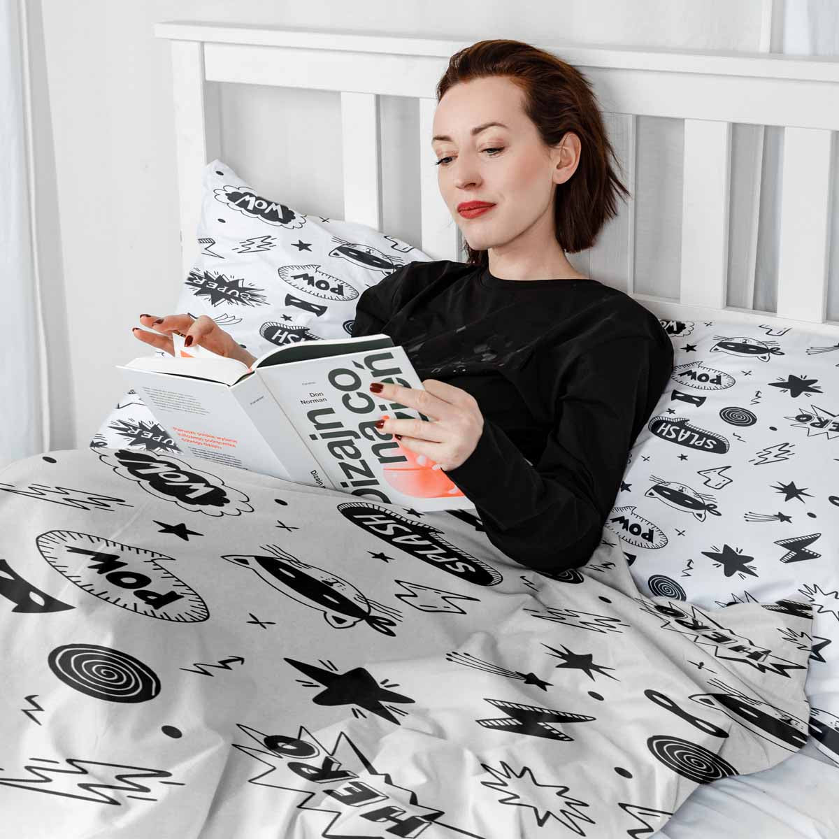 Therapy blankets bedding set white with superheroes