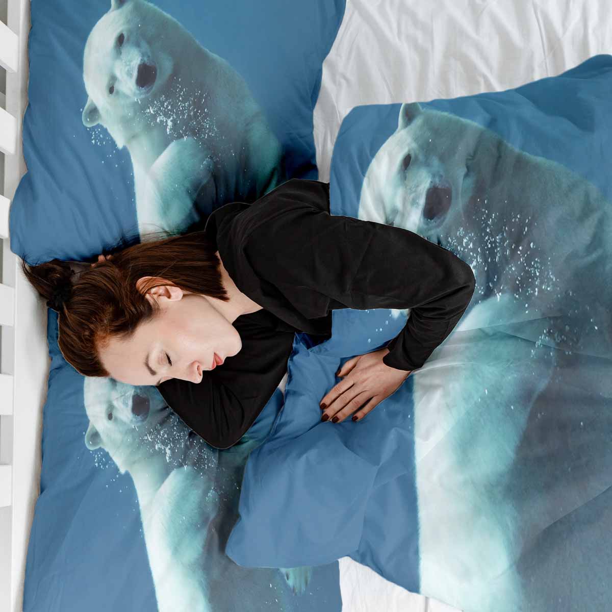 Couverture thérapeutique originale - Housse en coton bleue avec ours polaire