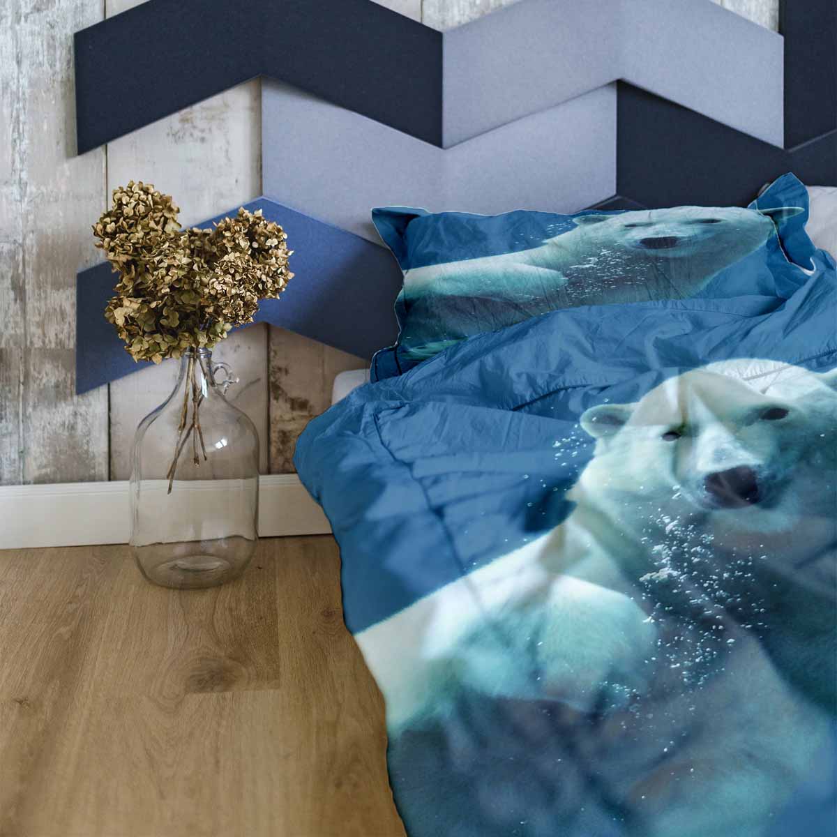 Couverture thérapeutique originale - Housse en coton bleue avec ours polaire