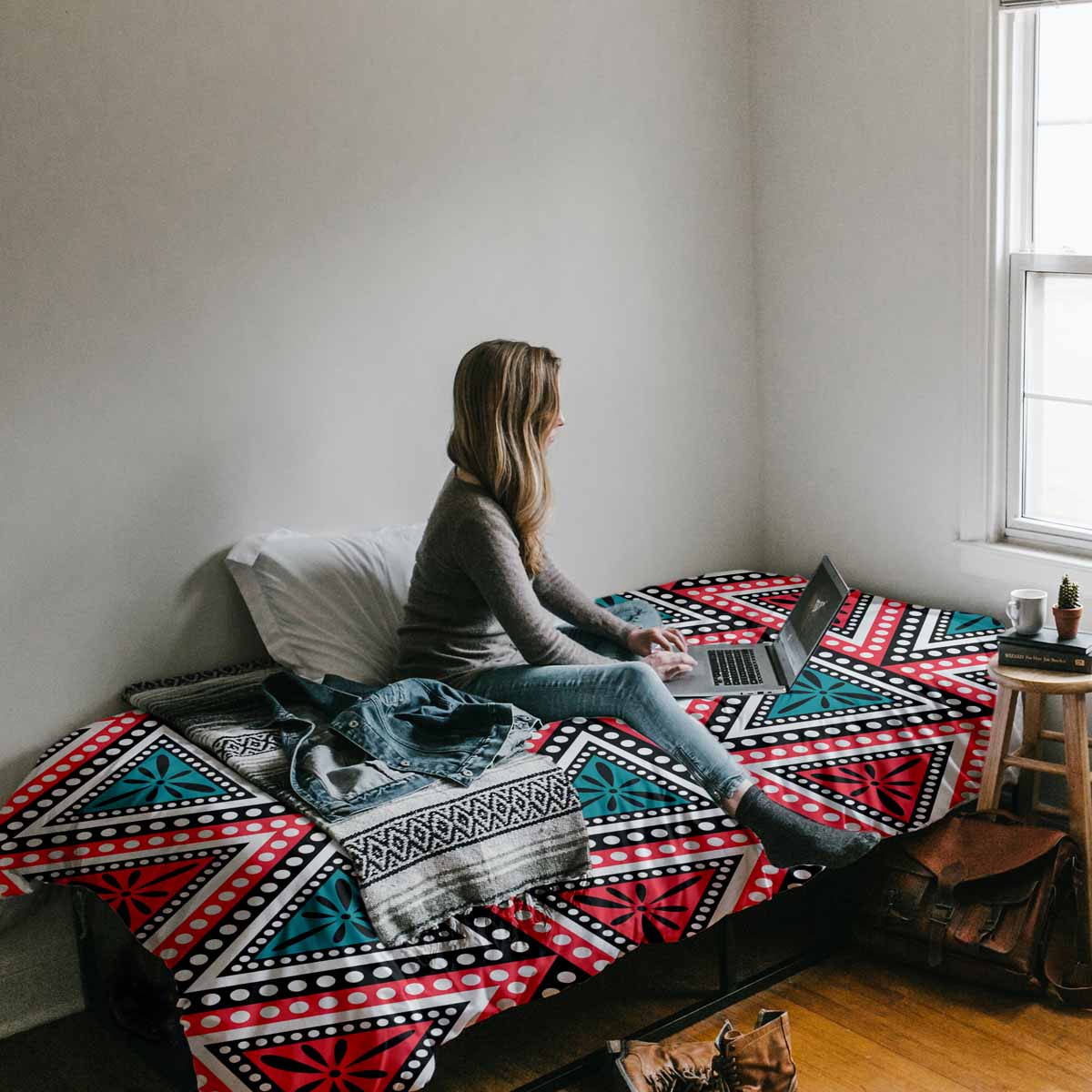 Therapy blankets bedding set with colorful triangles