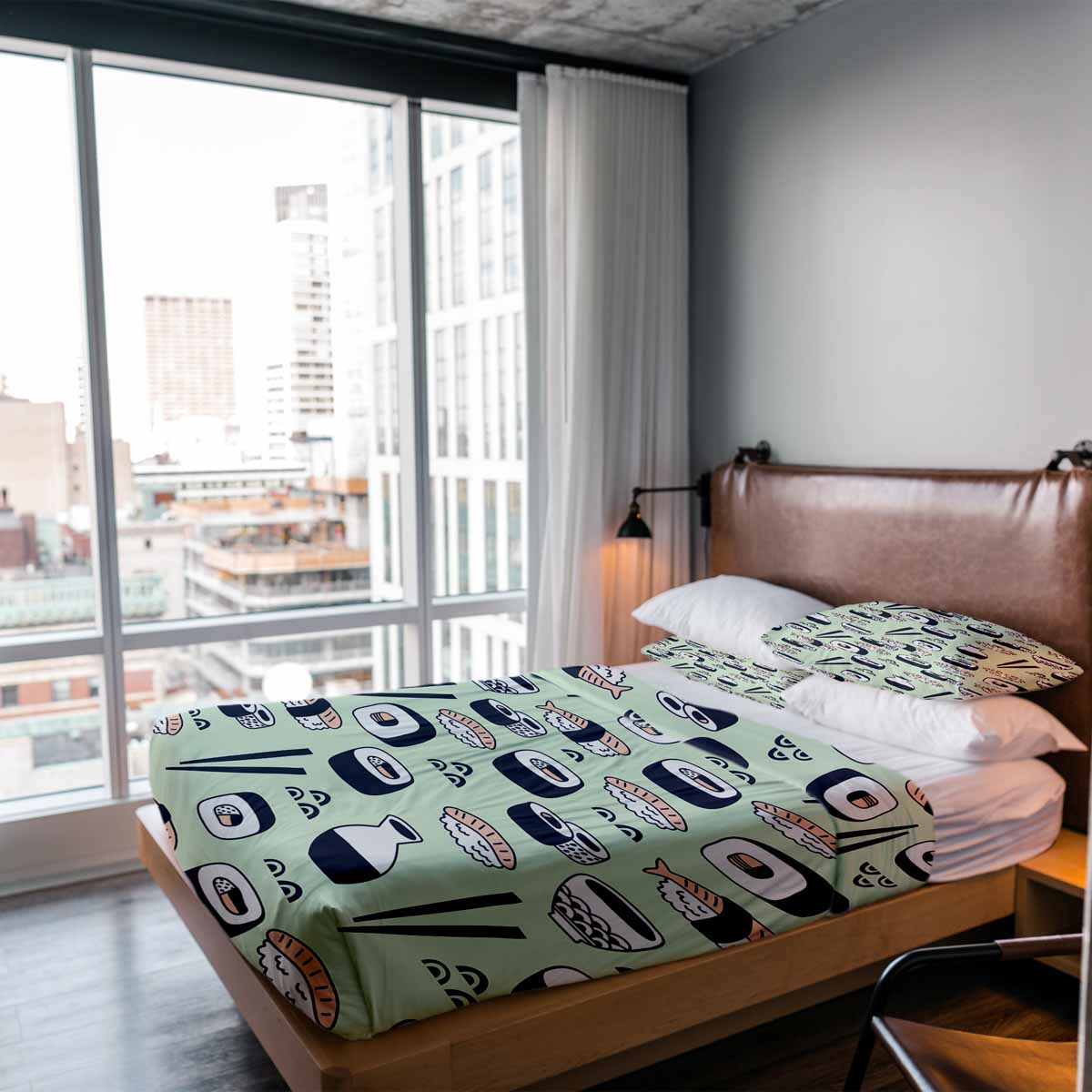 Therapy blankets bedding set light green with sushi