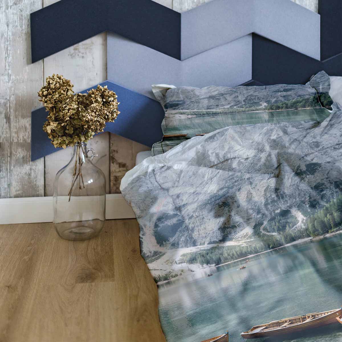 Ensemble de literie avec couverture thérapeutique motif lac avec bateaux