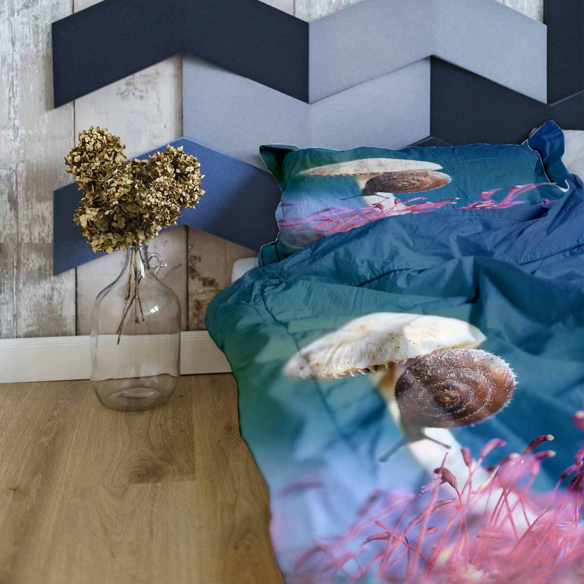 Couverture thérapeutique originale - Housse en coton avec champignon et escargot