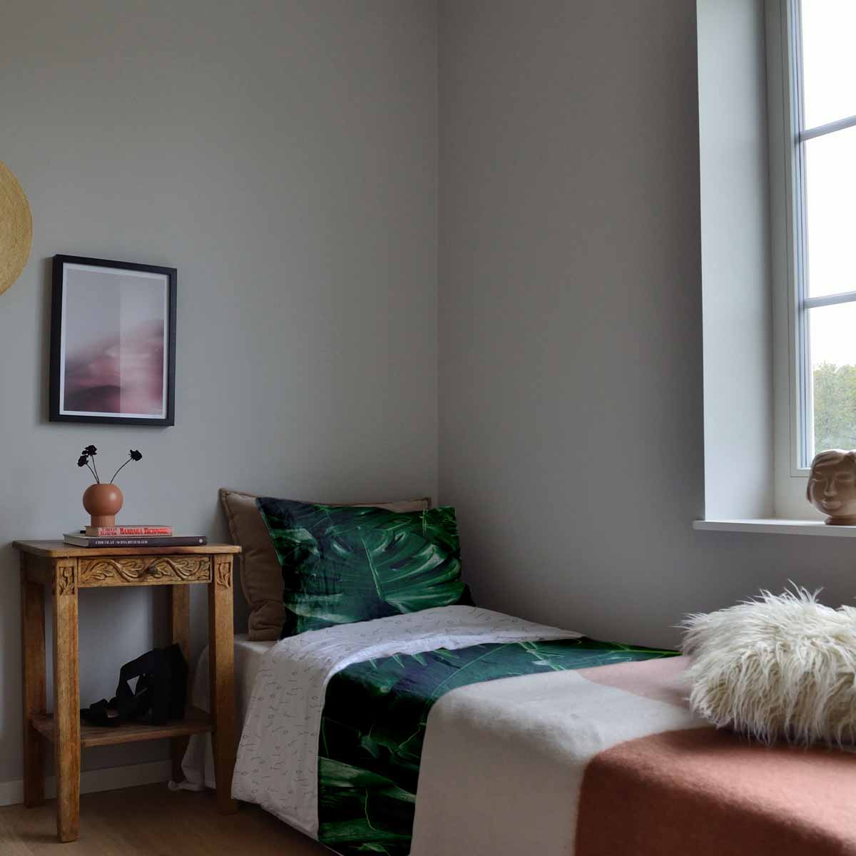 Therapy blankets bedding set with Monstera plant