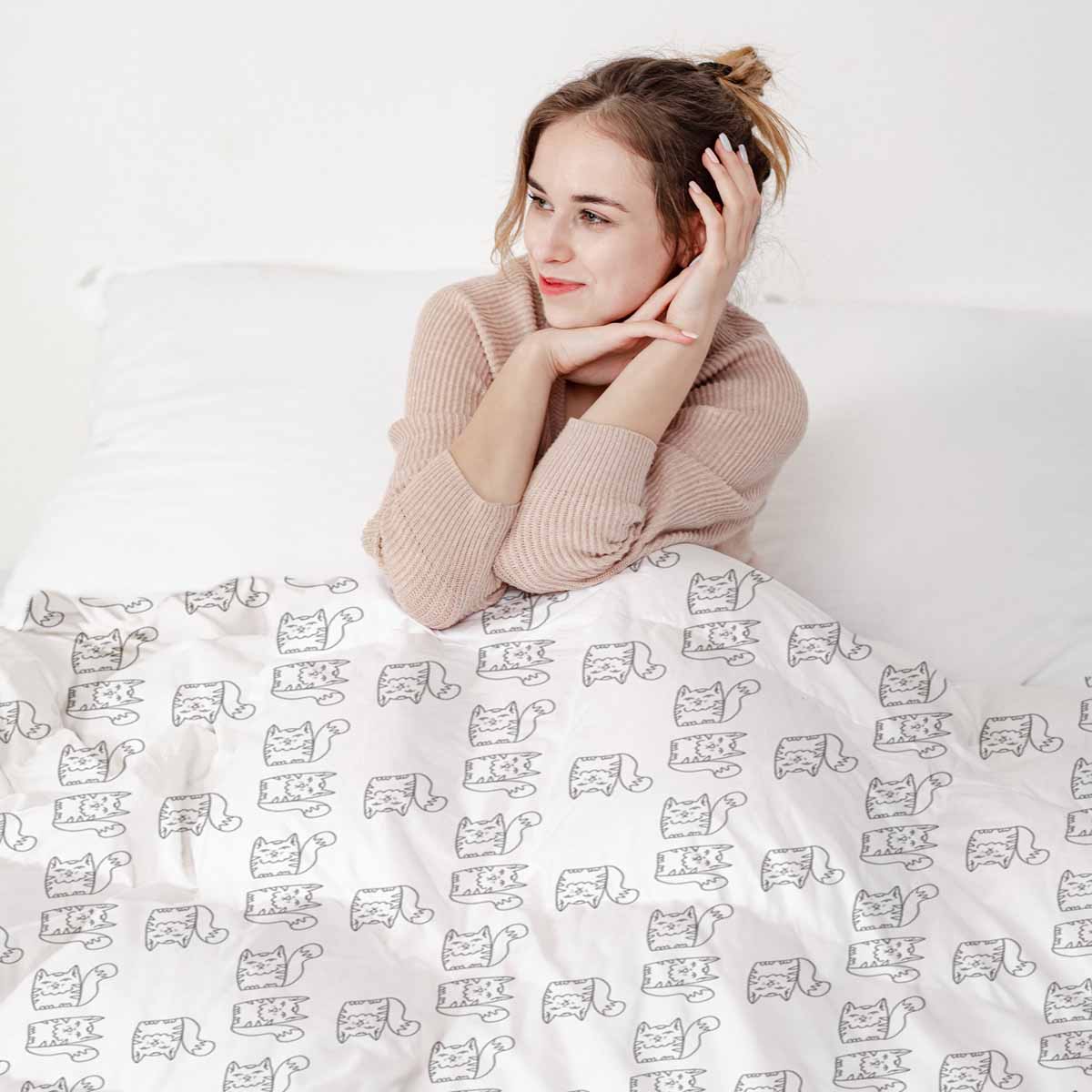 Therapy blankets bedding set white with tomcat