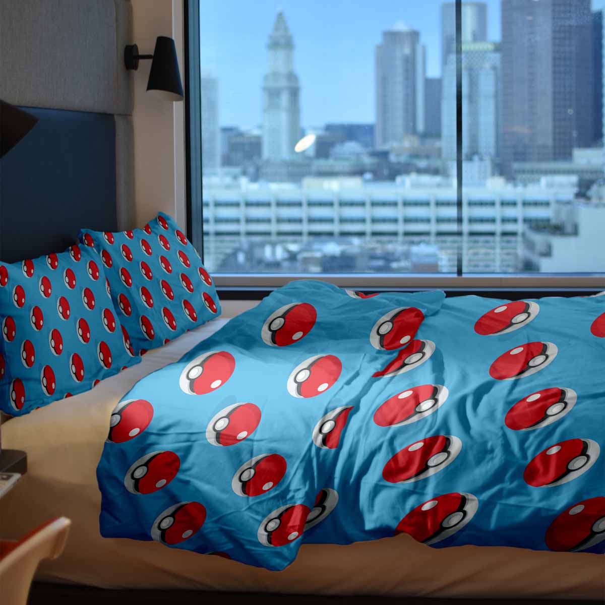 Therapy blankets bedding set light blue with Pokemon