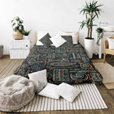 Therapy blanket and bedding set with green Hawaiian pattern.