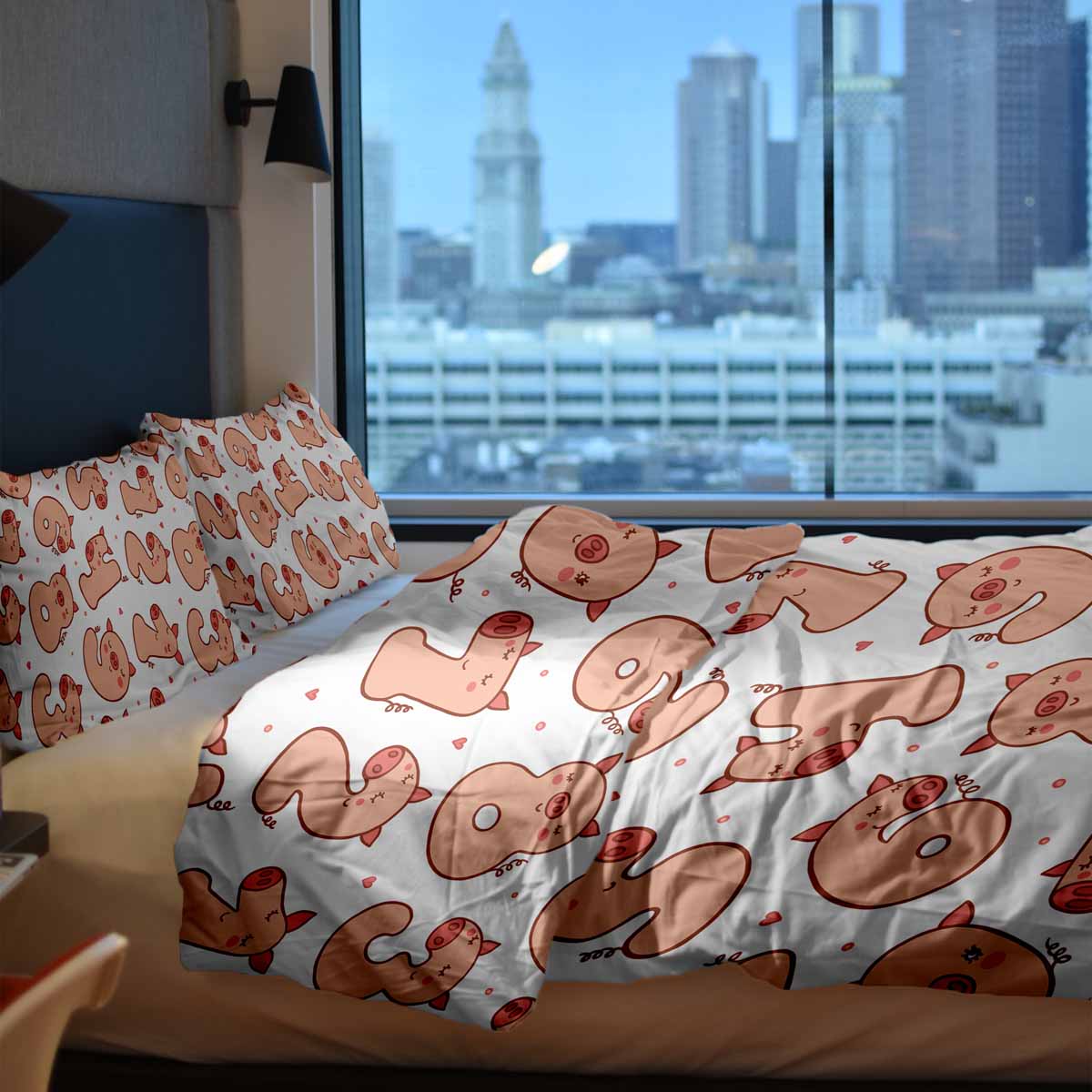 Couette thérapeutique ensemble de literie blanc avec chiffres et cochons