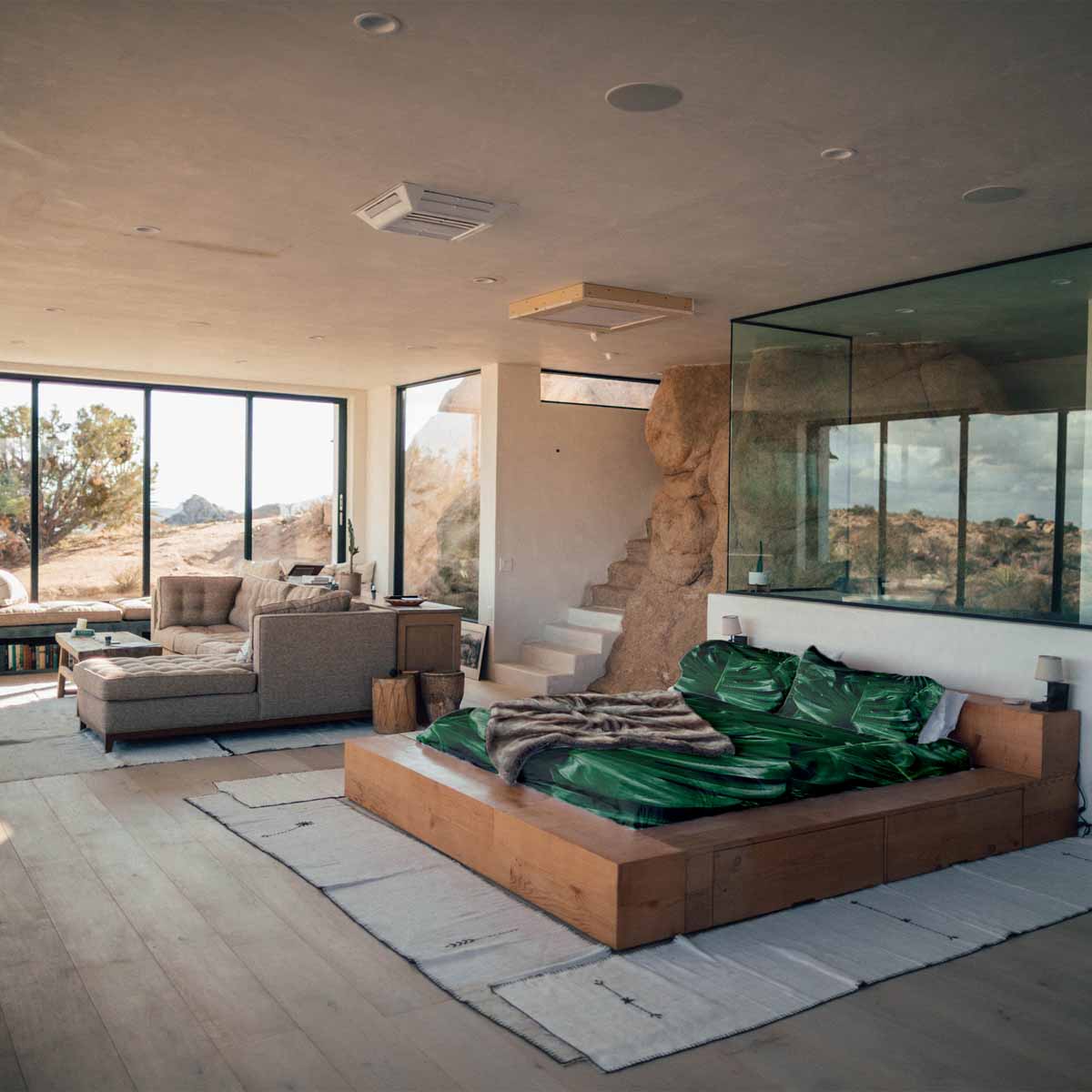 Therapy blankets bedding set with Monstera plant