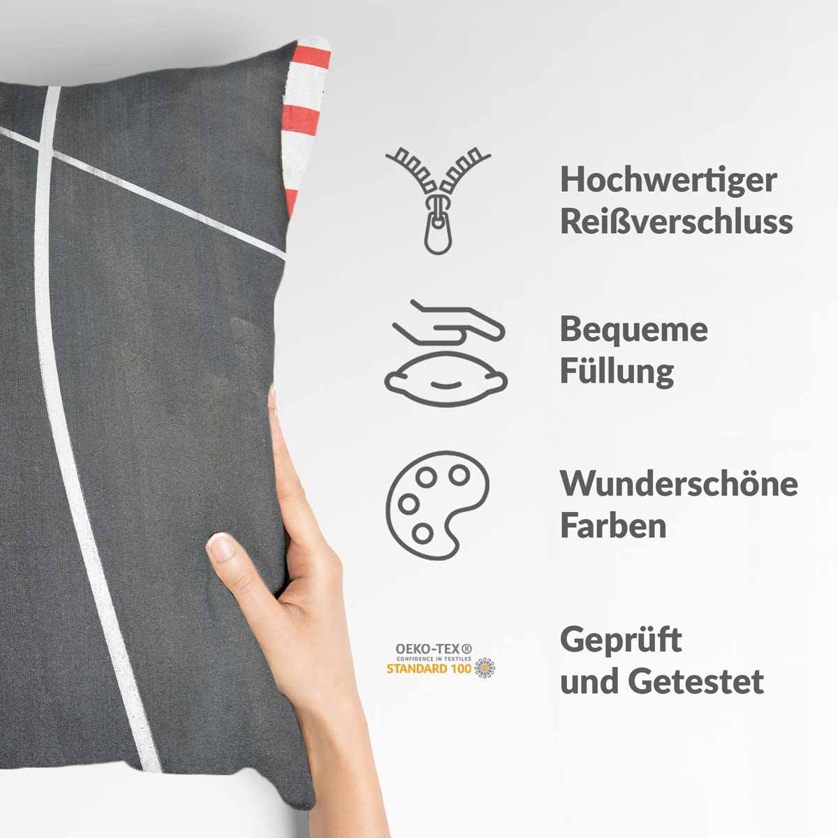 Health pillow dark gray with white stripes