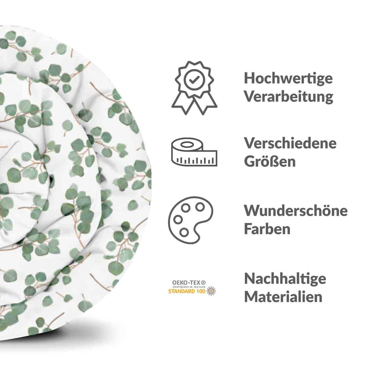 Couverture thérapeutique originale - Housse en coton blanc avec branches d'eucalyptus