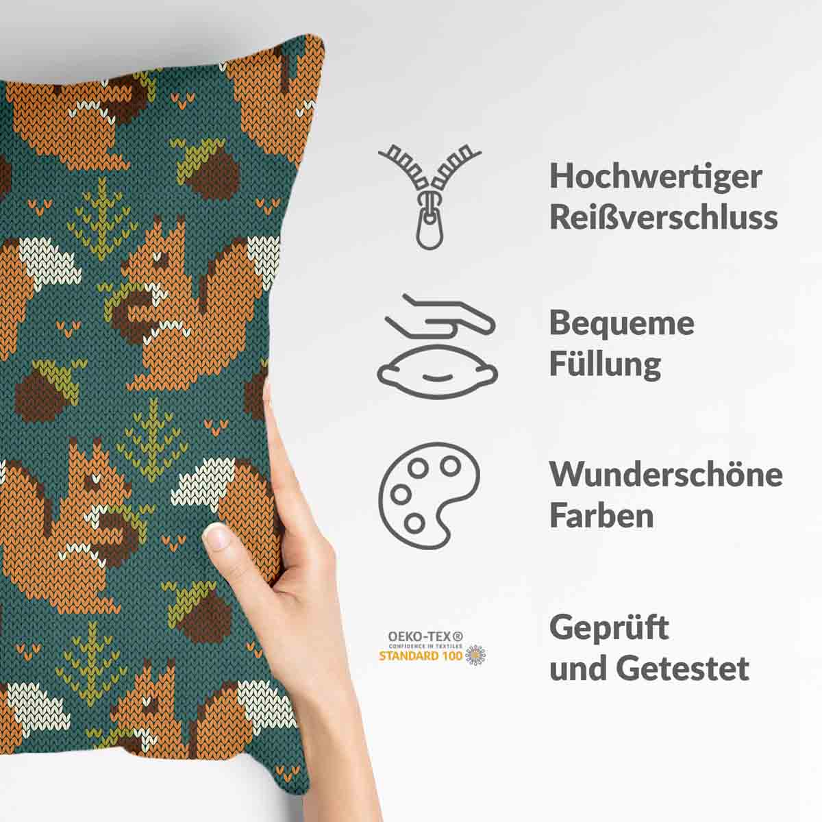 Coussin de santé vert avec écureuil