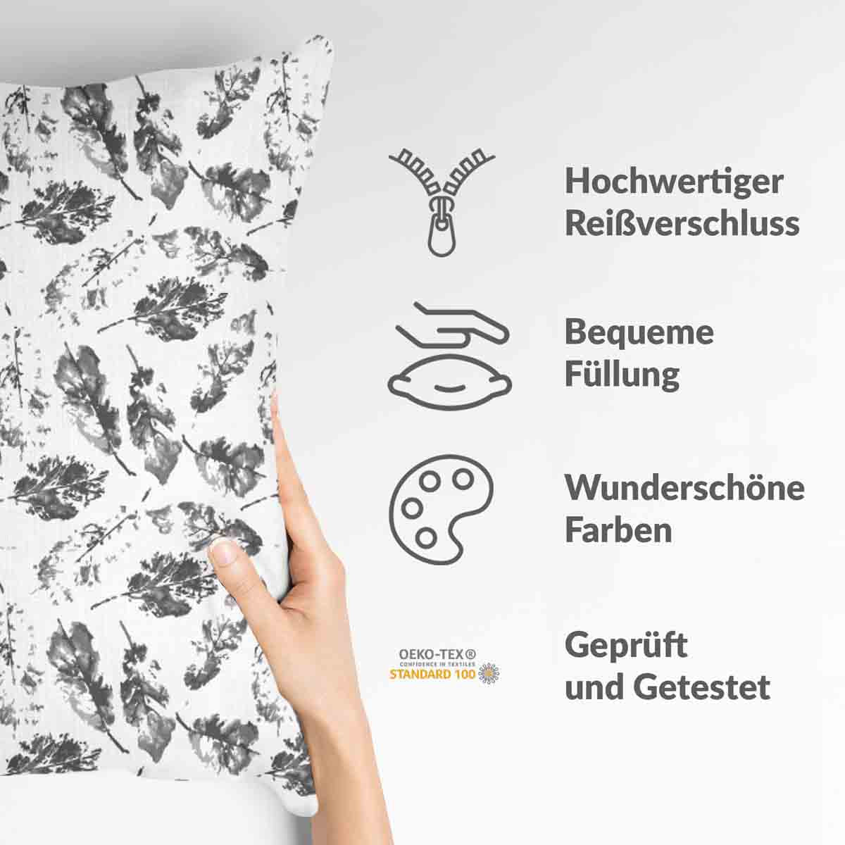 Health pillow white with gray leaves