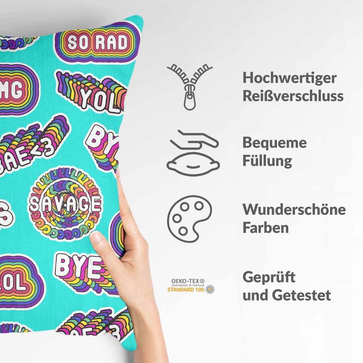 Health Pillow Turquoise with Sayings