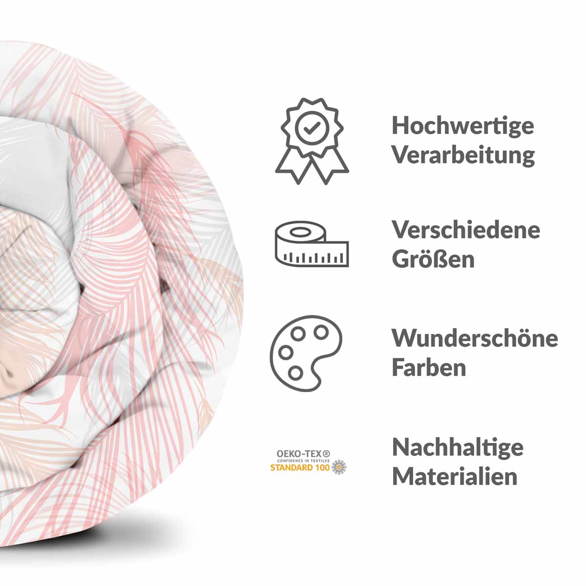 Couverture thérapeutique originale - Housse en coton blanc avec plumes roses