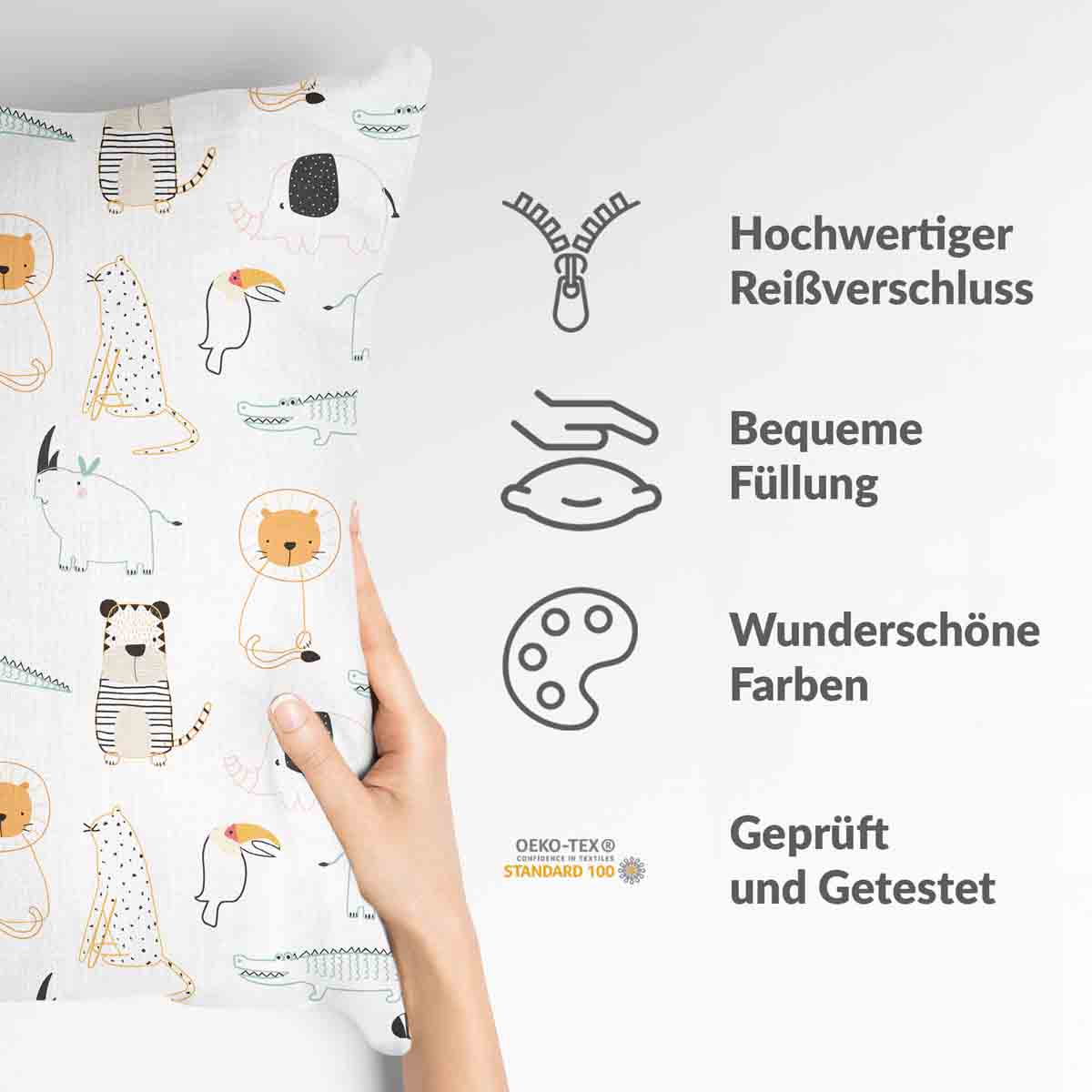 Health pillow white with zoo animals