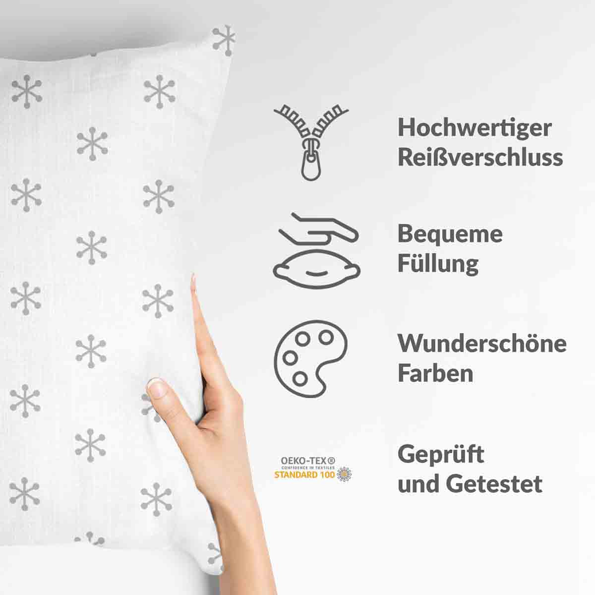 Coussin de santé blanc avec flocons de neige gris
