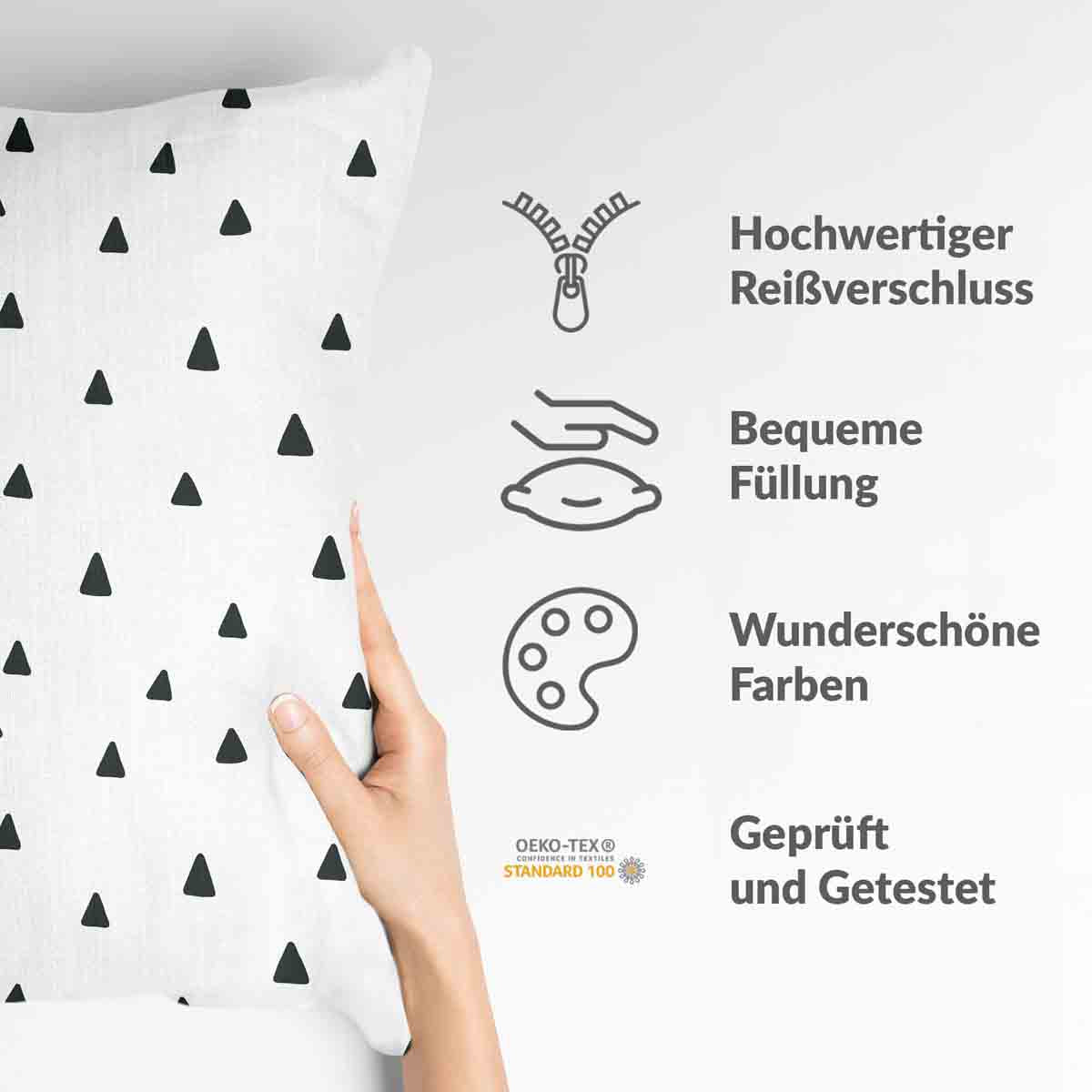 Coussin de santé blanc avec des triangles noirs