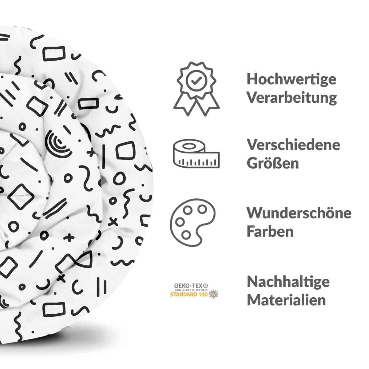 Couverture thérapeutique originale - Housse en coton blanc avec formes noires