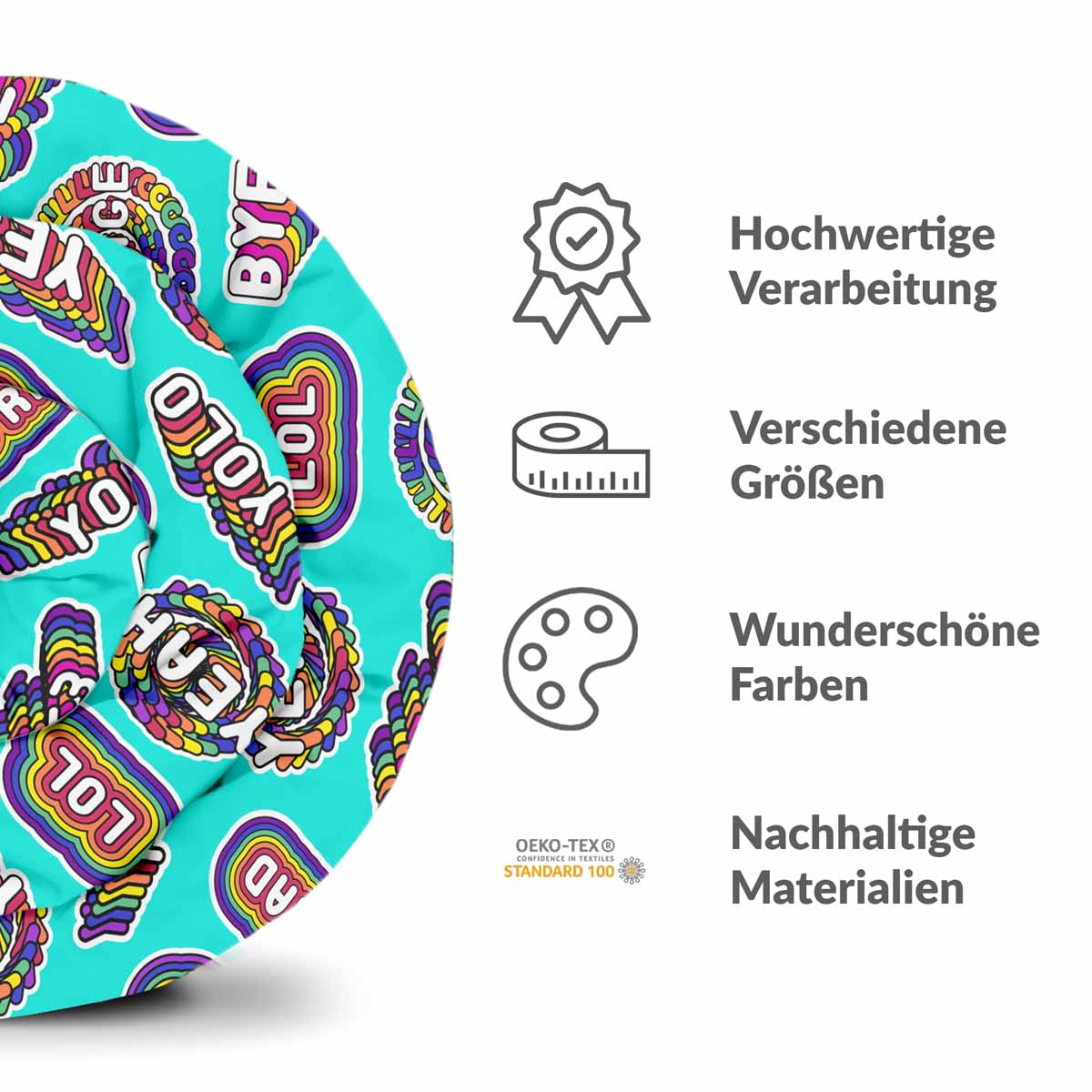 Couverture thérapeutique originale - Housse en coton turquoise avec inscriptions