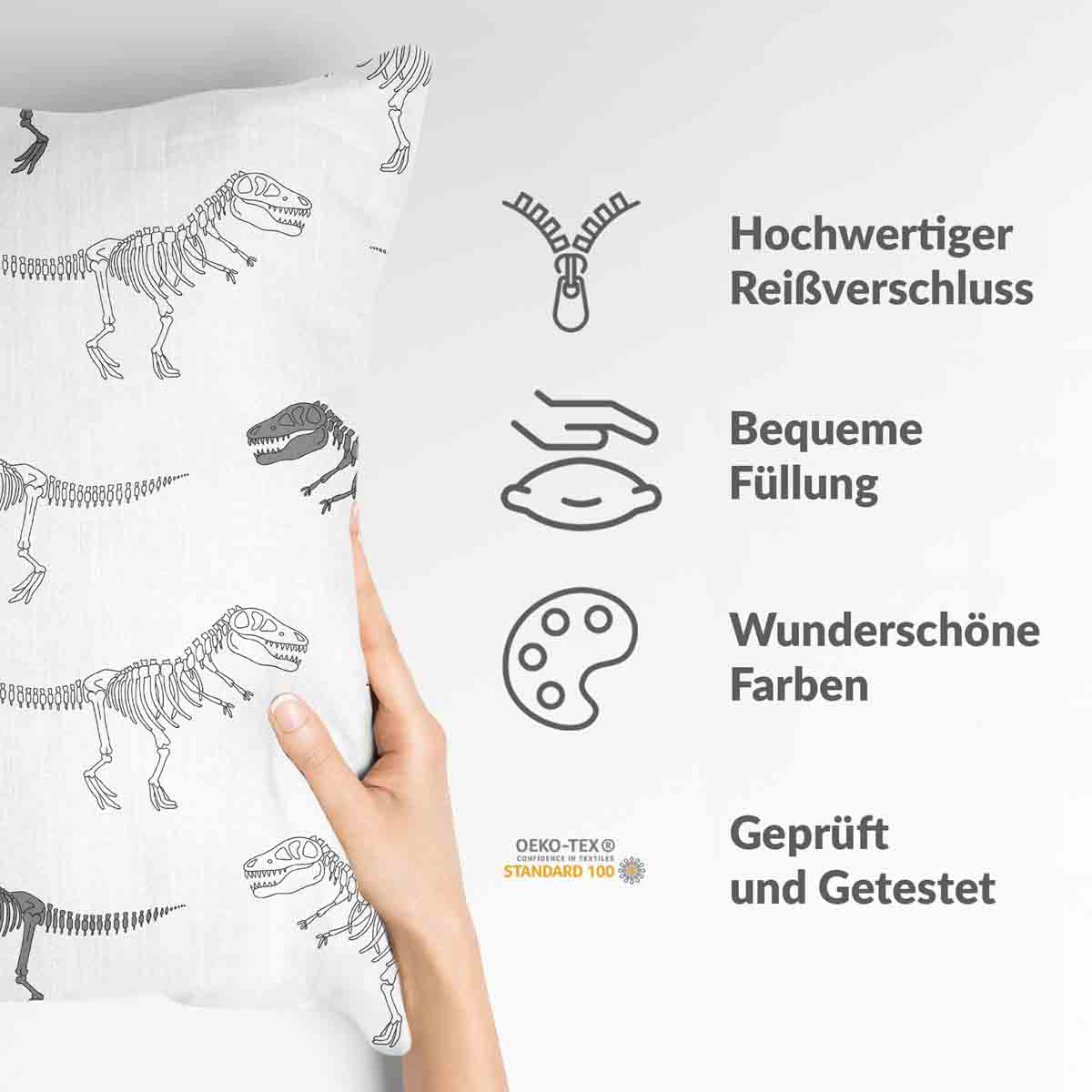 Coussin de santé blanc avec squelette de dinosaure