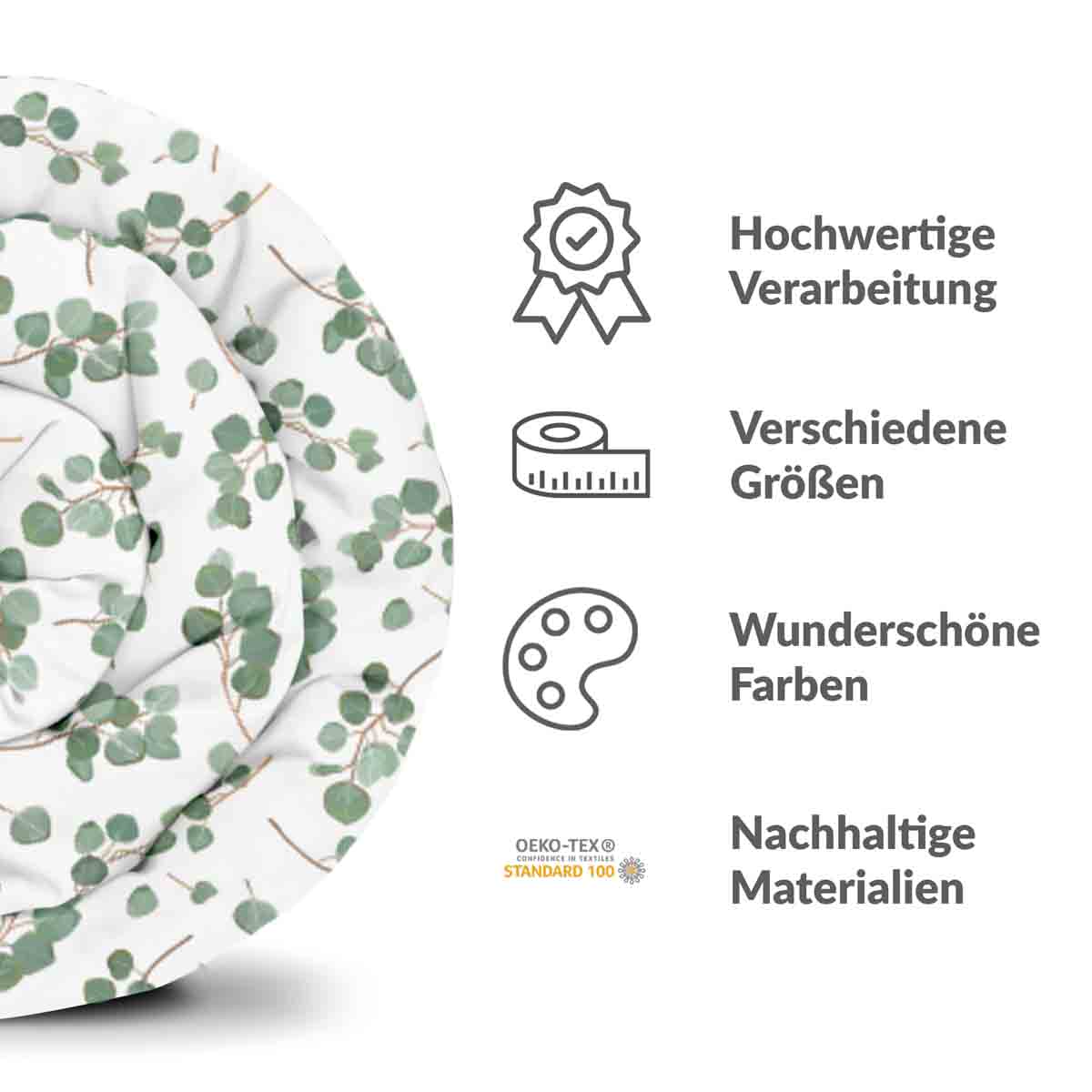 Therapy blankets bedding set white with eucalyptus branches