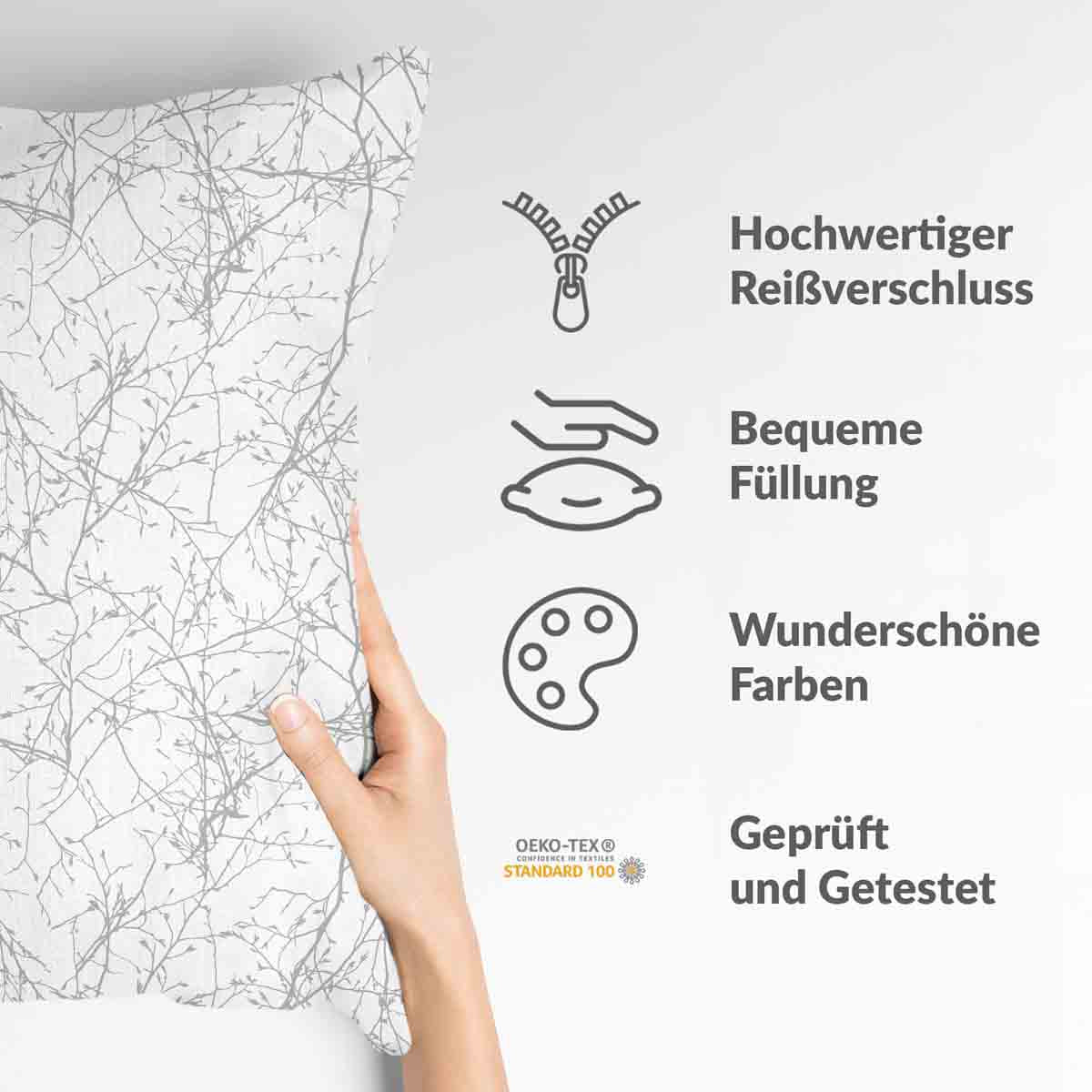 Health pillow white with delicate gray branches