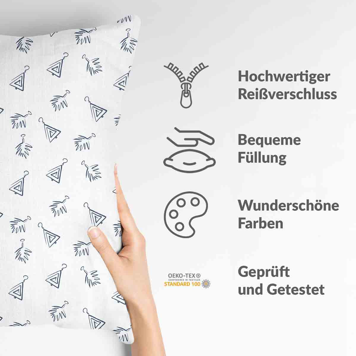 Coussin de santé blanc avec boucles d'oreilles bohèmes