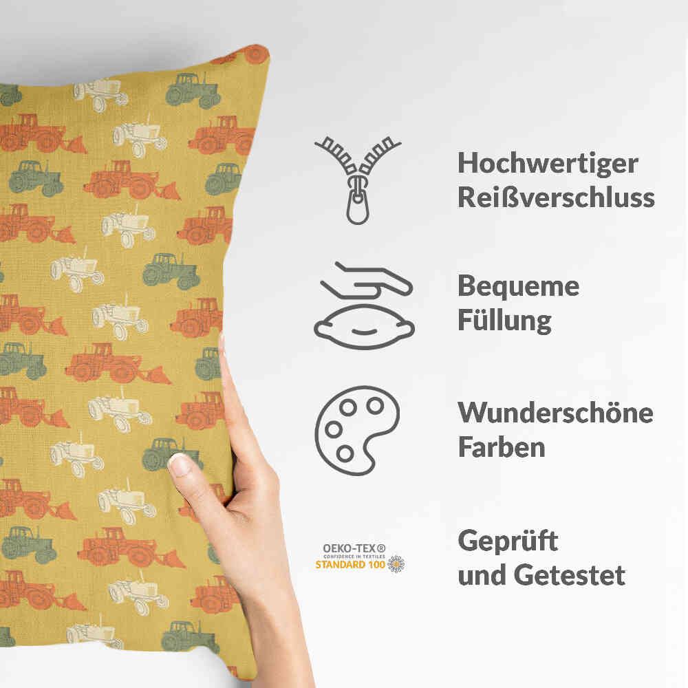 Coussin de santé orange avec tracteurs