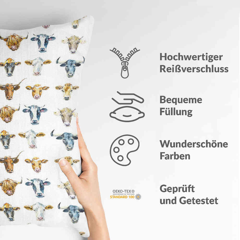 Coussin de santé blanc avec têtes de taureau