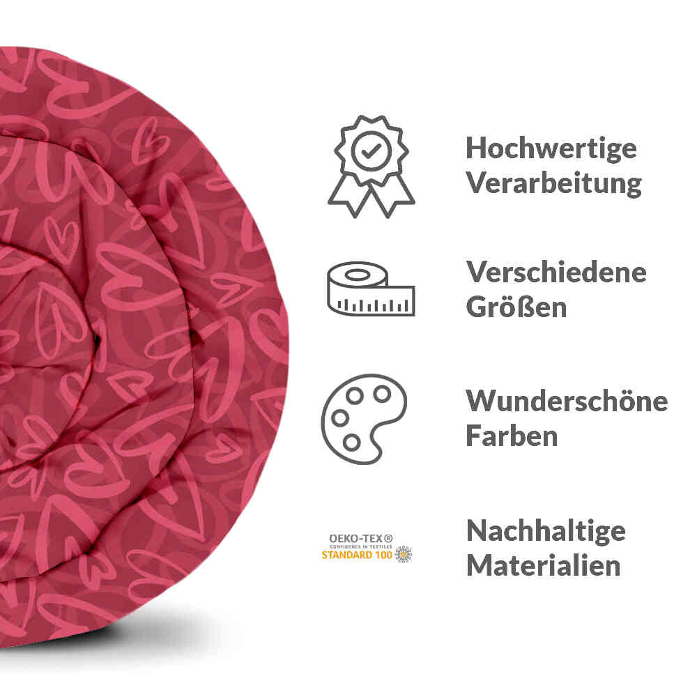 Therapy blankets bedding set red with pink heart motif