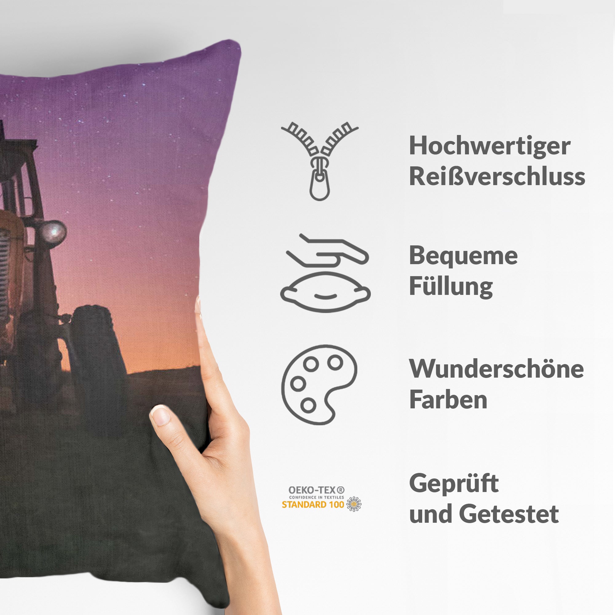 Coussin de santé violet avec tracteur