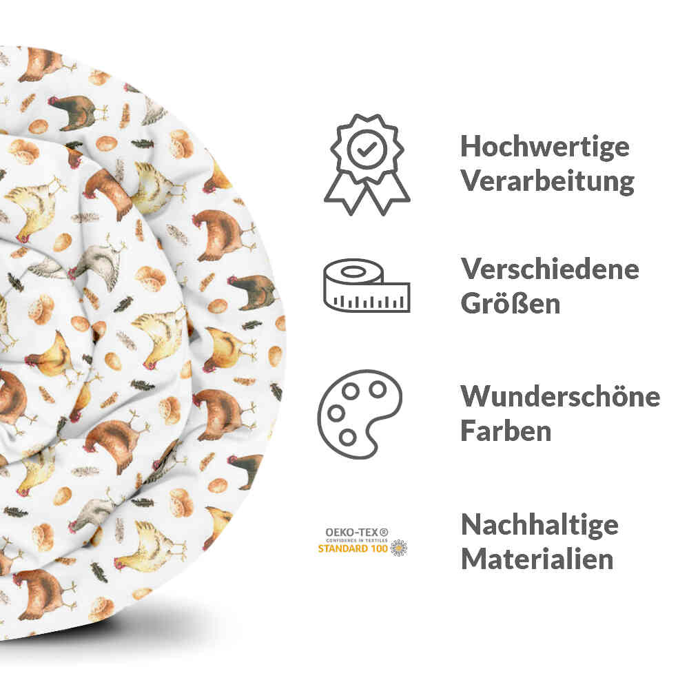 Couverture thérapeutique originale - Housse en coton blanche avec poules