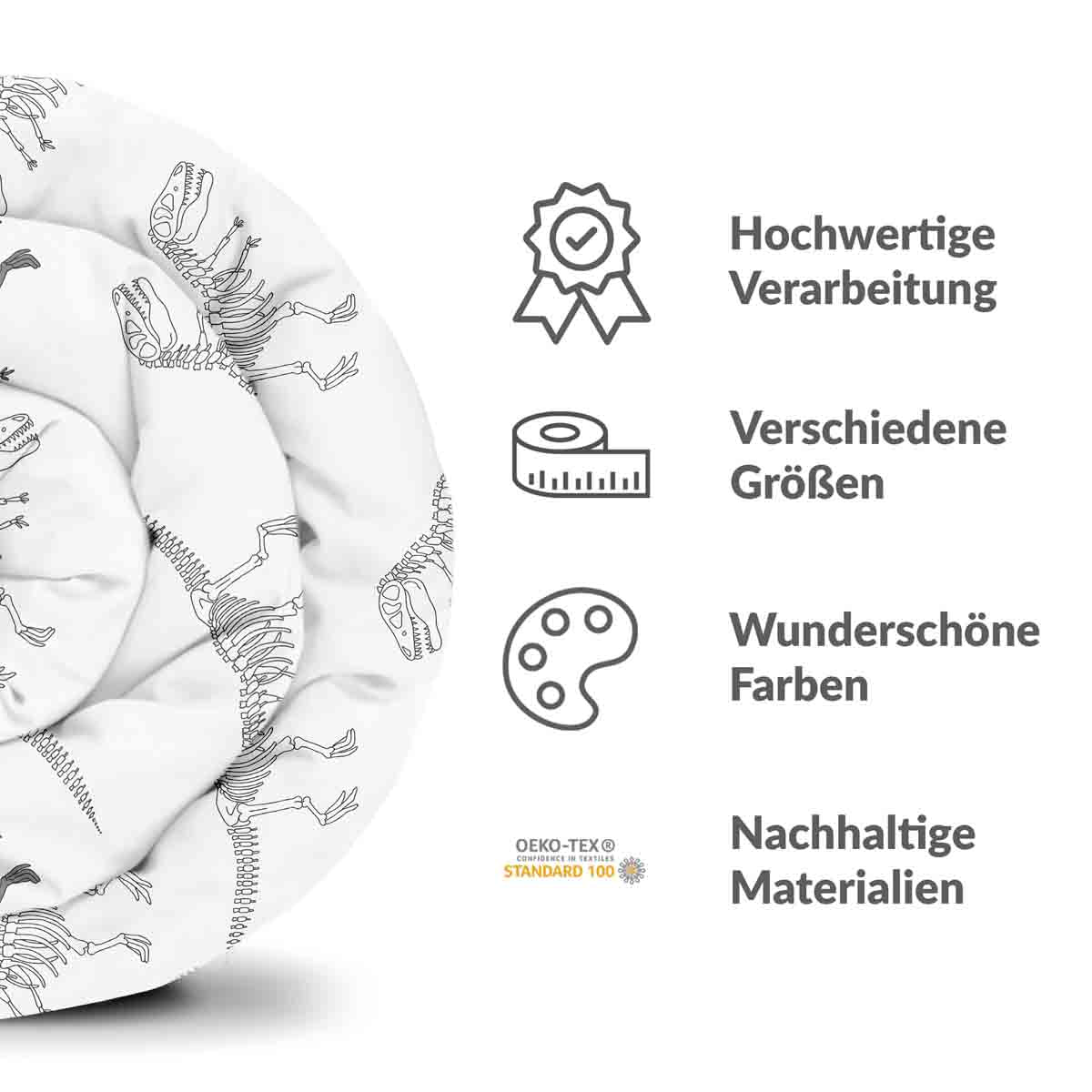 Couverture thérapeutique originale - Housse en coton blanc avec squelette de dinosaure