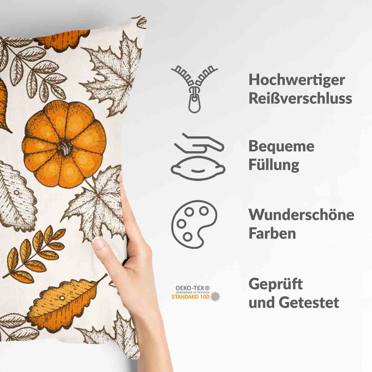 Coussin de santé blanc avec feuille et citrouille