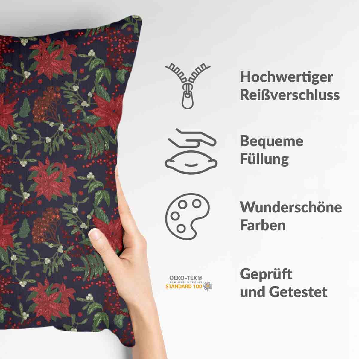 Health pillow with red poinsettia