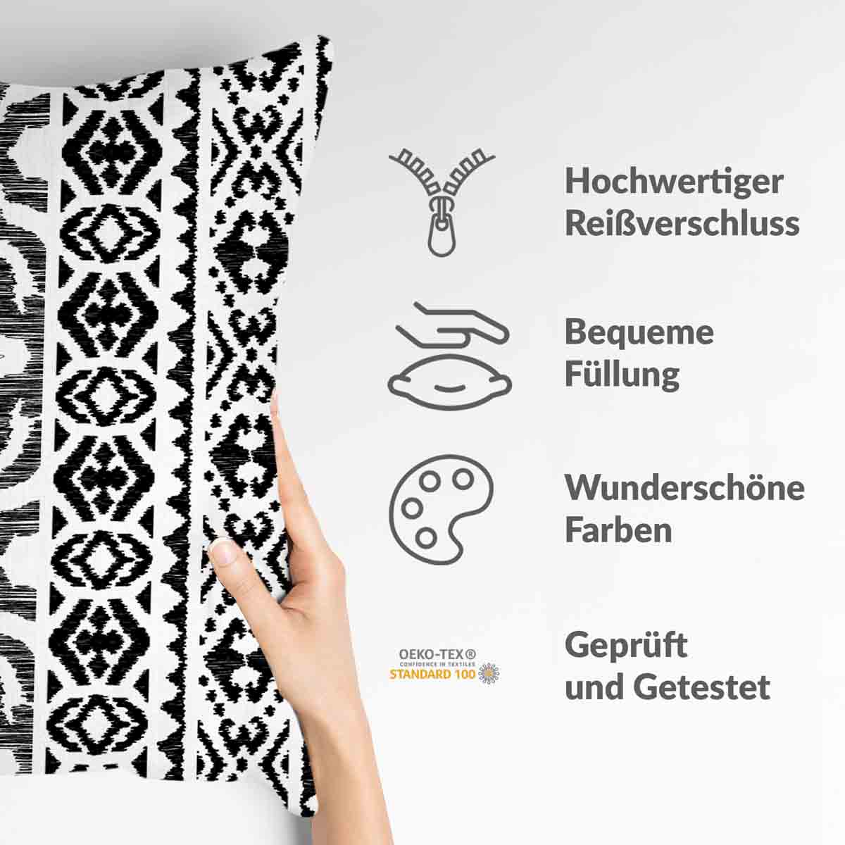 Health pillow with black shapes