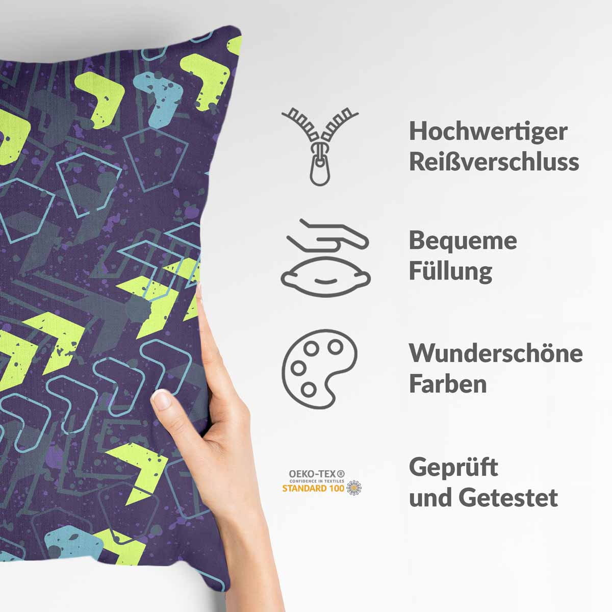 Coussin de santé bleu foncé avec flèches