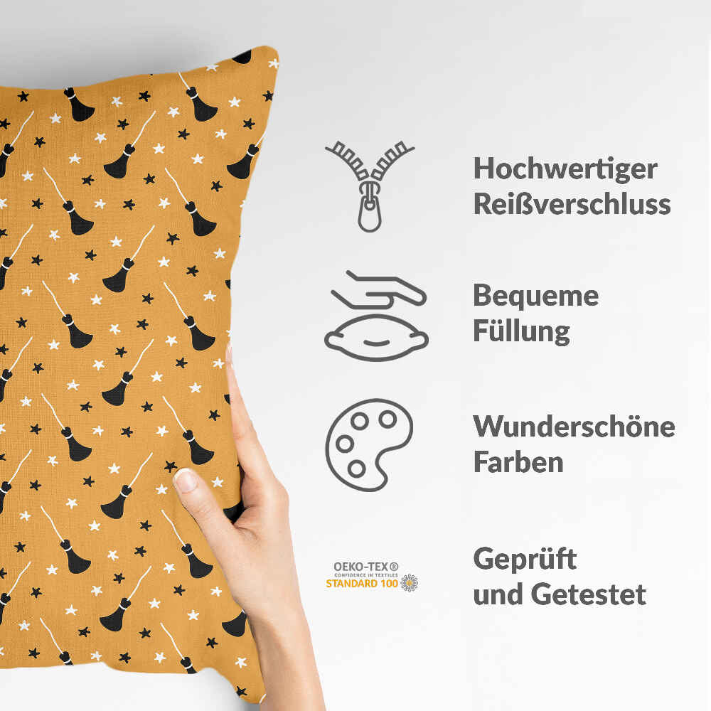 Coussin de santé orange avec le balai de Potter