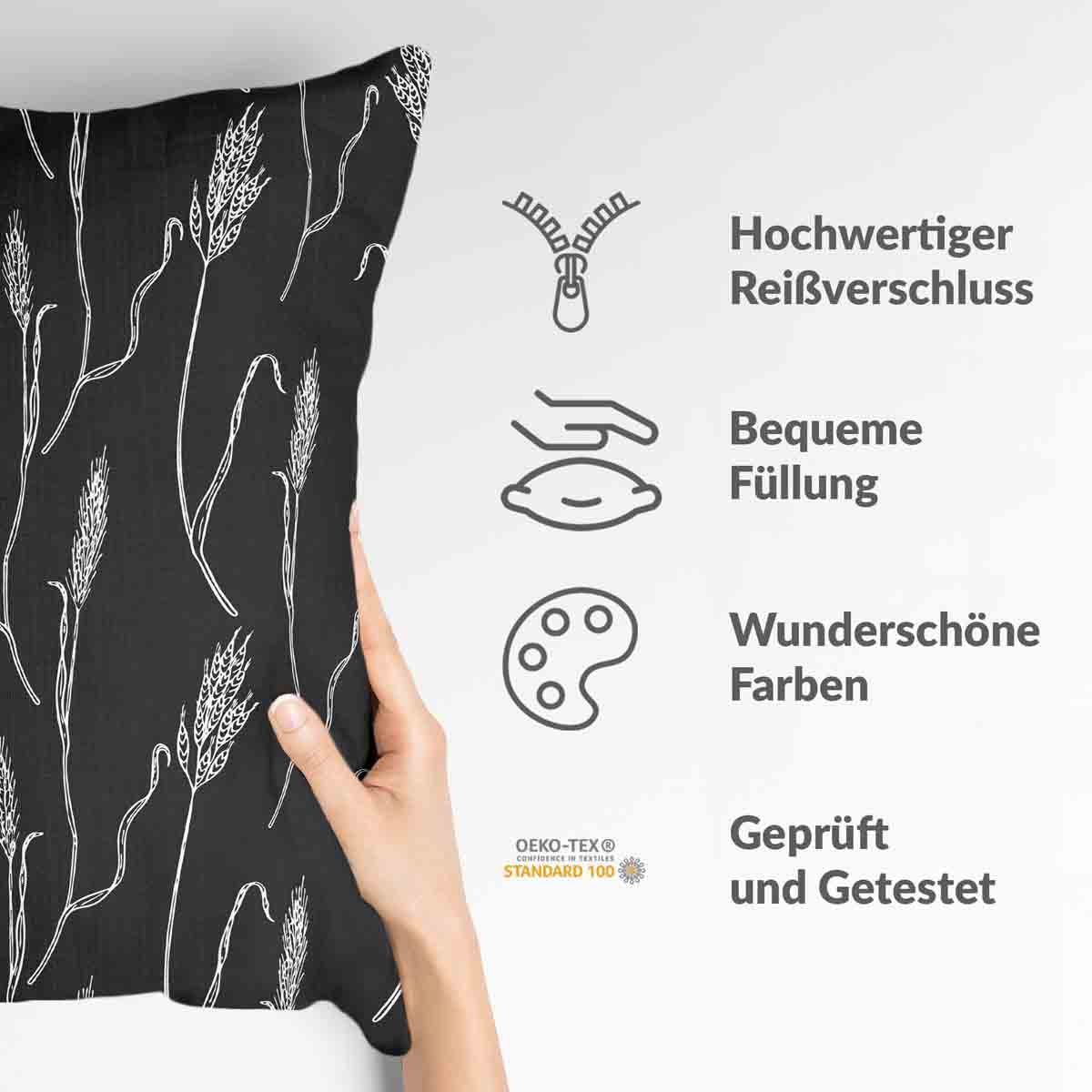 Coussin de santé gris foncé avec branches blanches