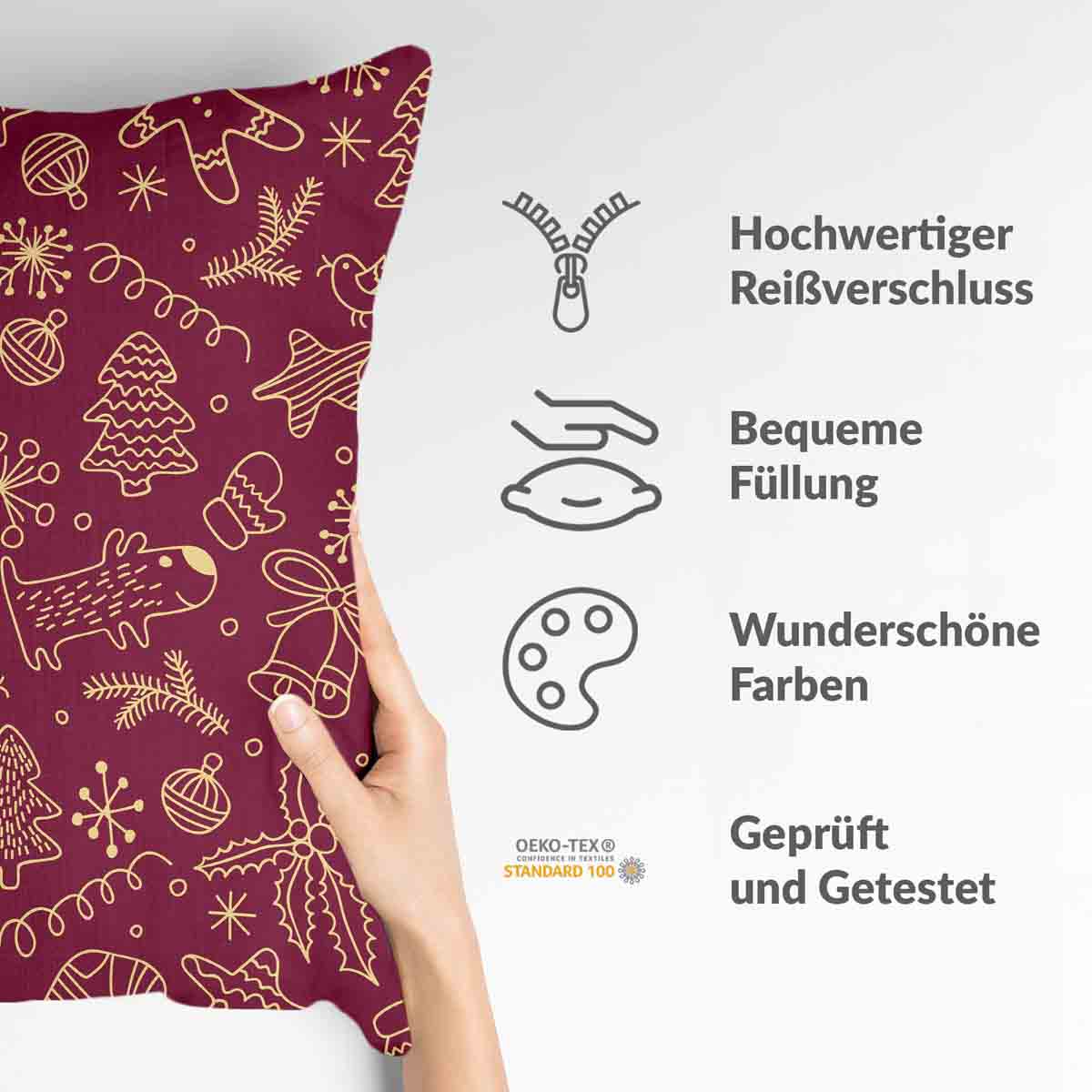 Health pillow red with funny Christmas motifs