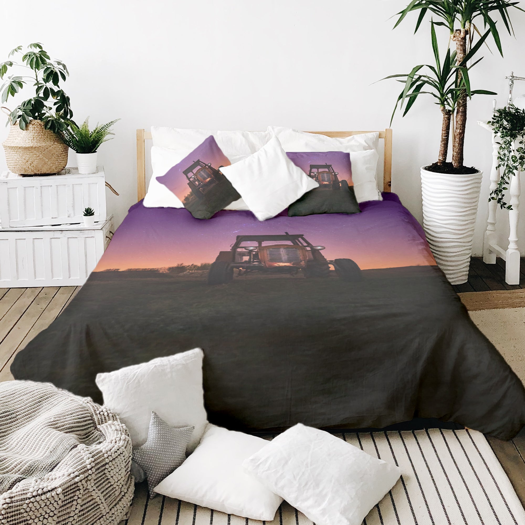 Therapy blankets bedding set purple with tractor