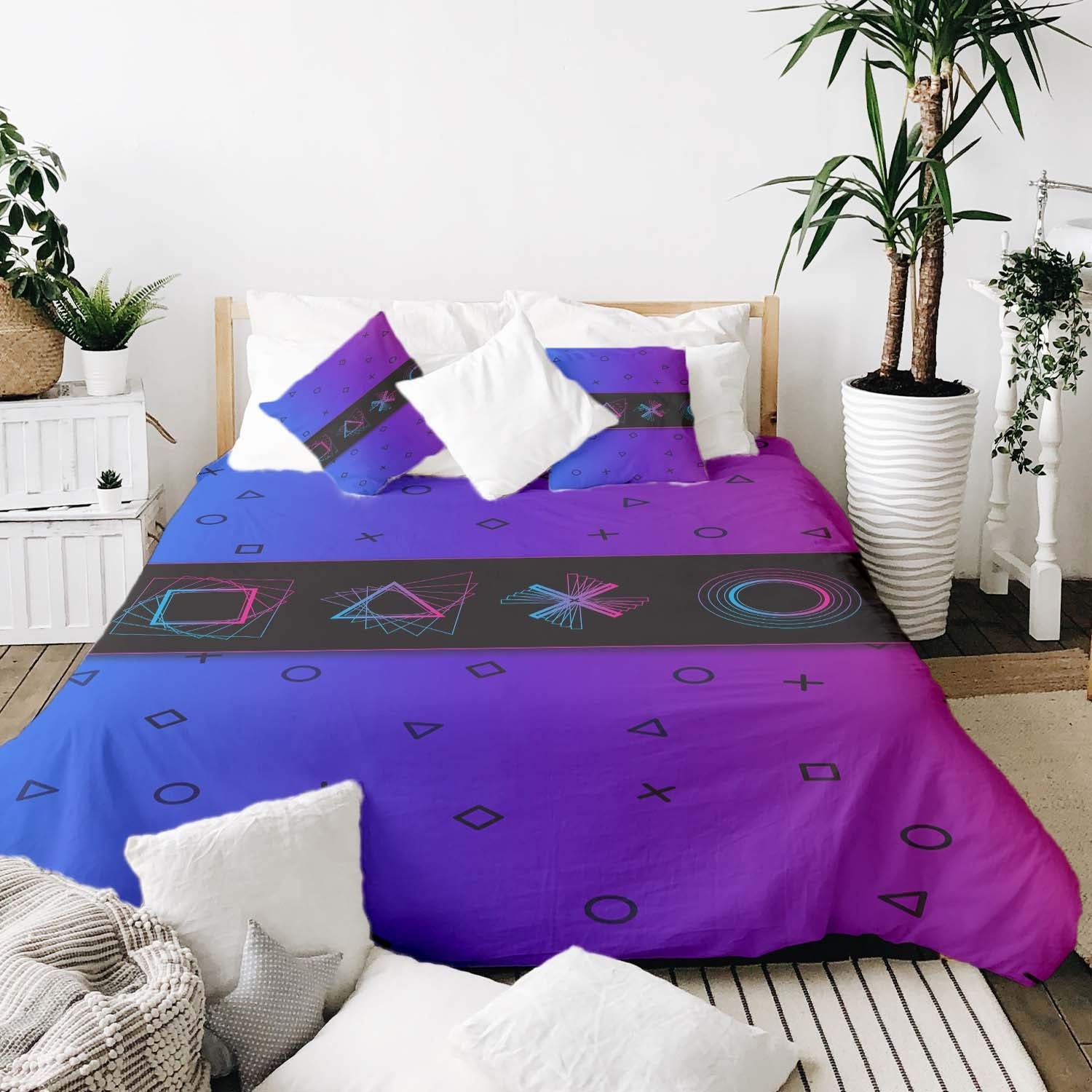 Therapy blankets bedding set purple with shapes