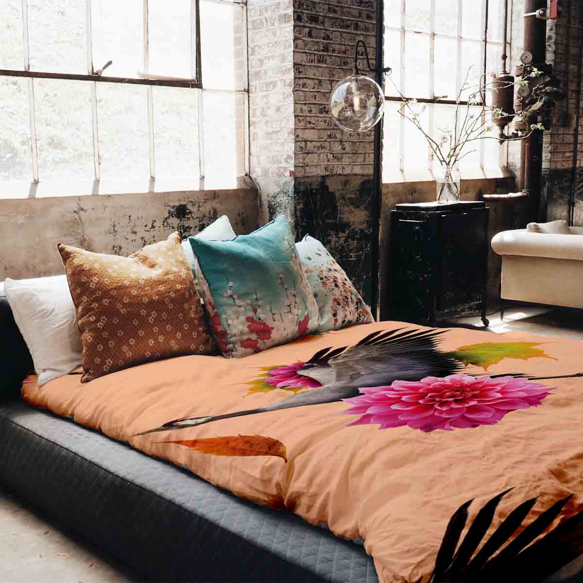 Therapy blankets bedding set orange with crane