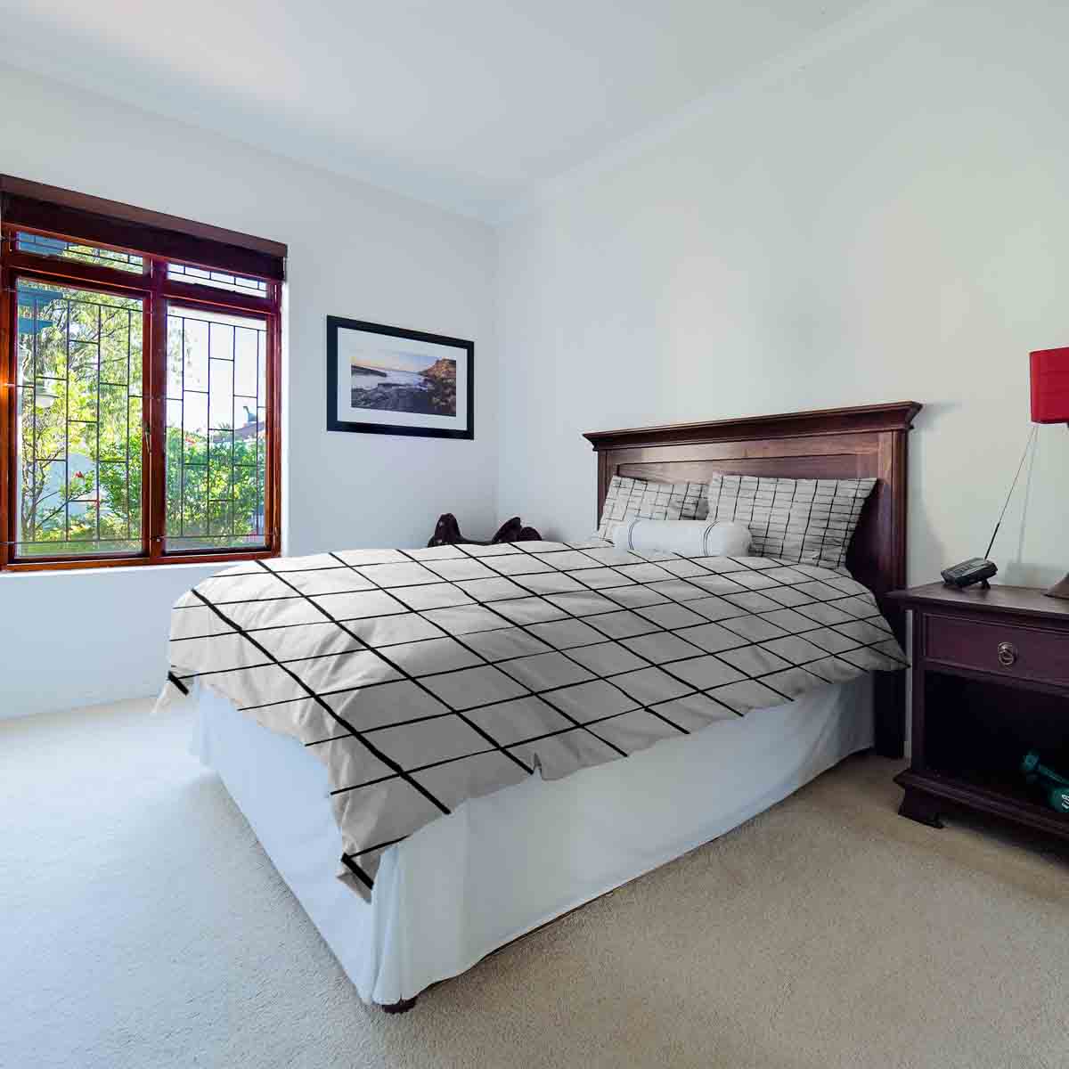 Therapy blankets bedding set white with black checks