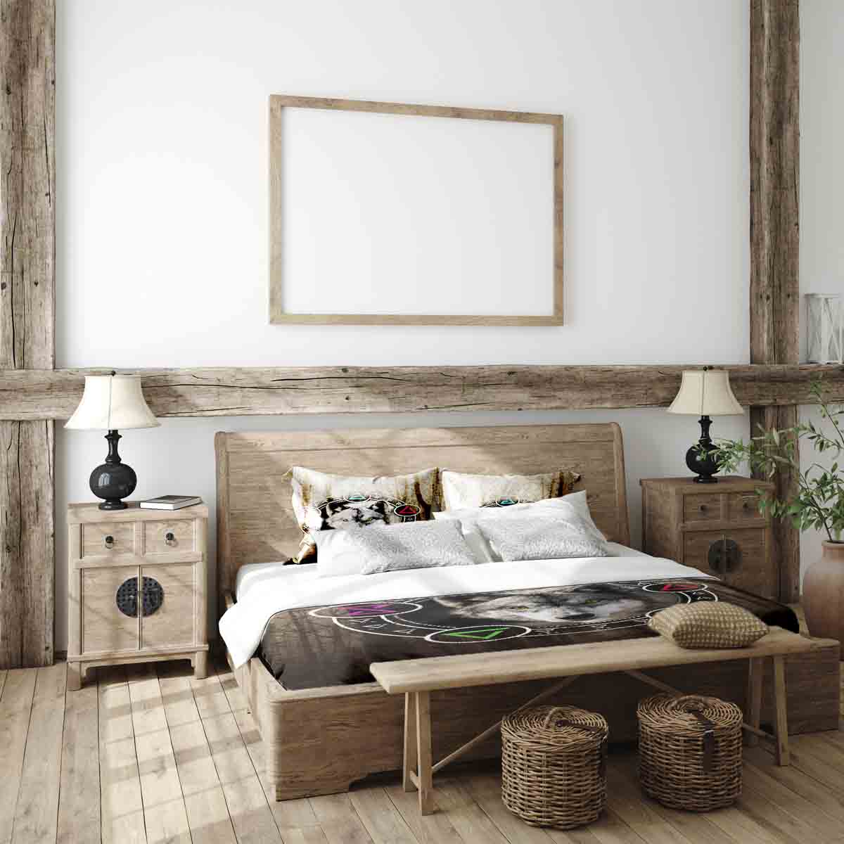 Therapy blankets bedding set brown with wolf