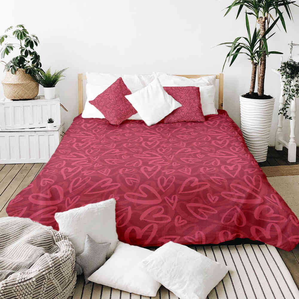 Couverture thérapeutique originale - Housse en coton rouge avec motif cœur rose