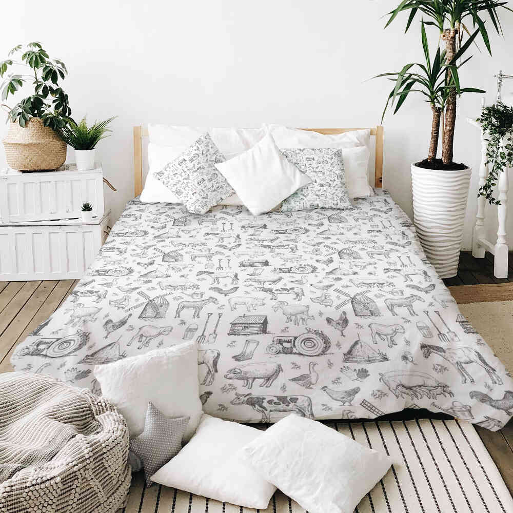 Original therapy blanket - cotton cover gray farmyard