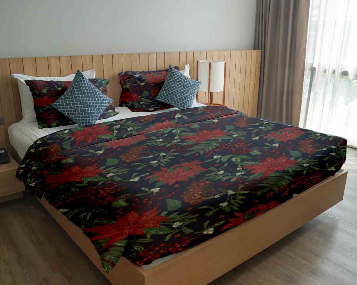 Therapy blankets bedding set with red poinsettia