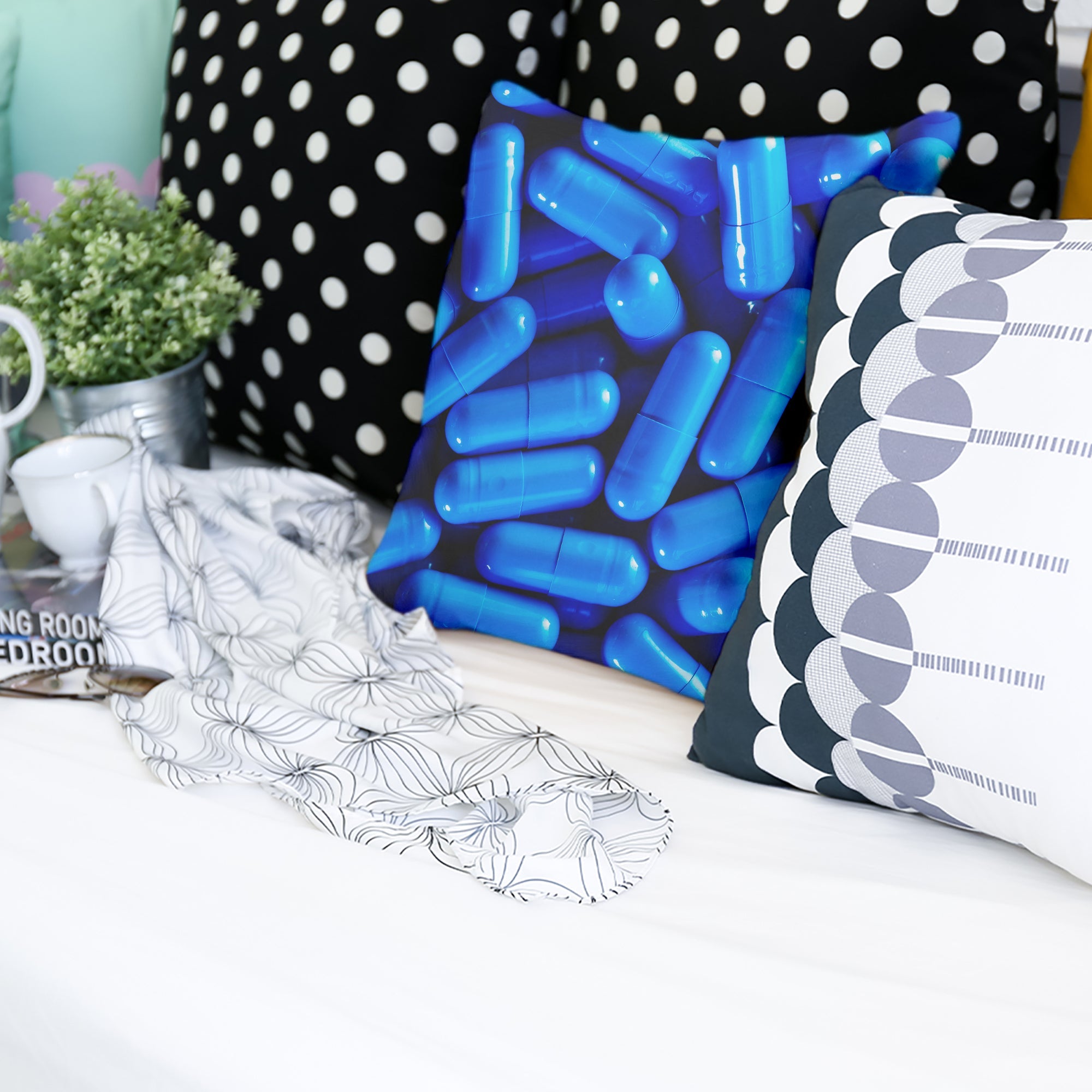 Coussin de santé bleu comprimés